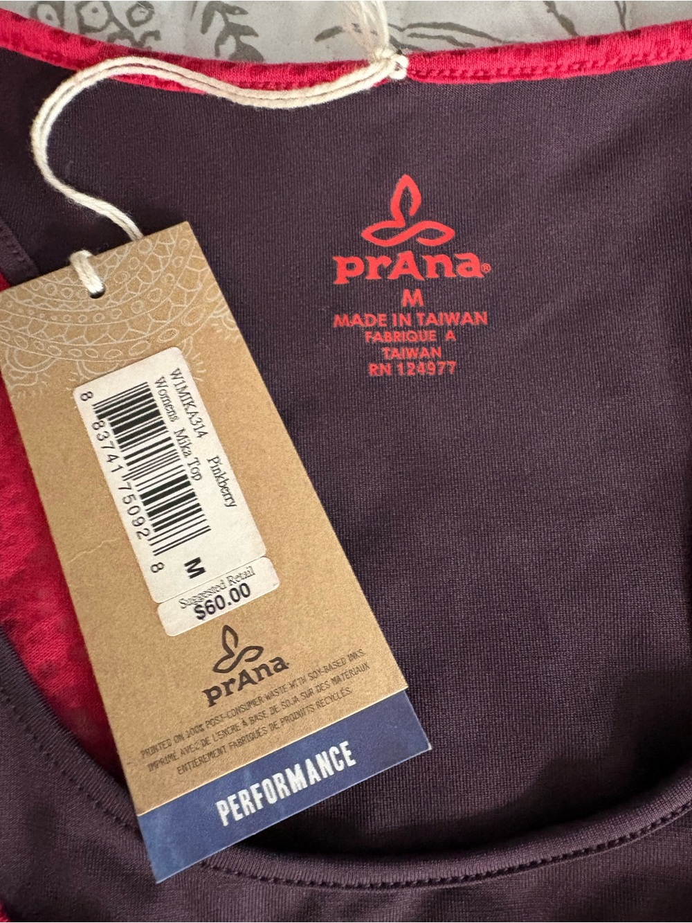 Prana Red Racerback Performance Tank with Black Inner Layer - Picture 2 of 3
